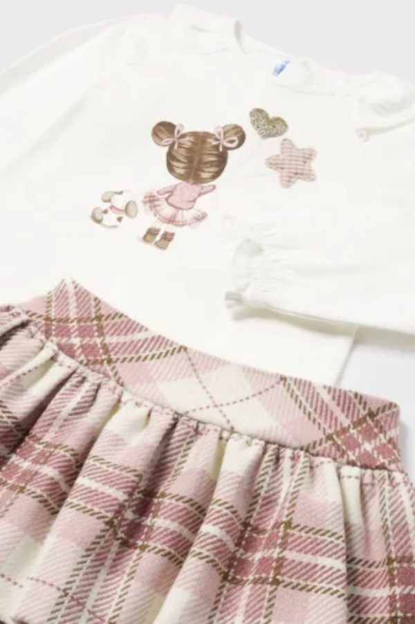 Mayoral 2927 Pink Baby Checked Skirt & Tshirt - Image 2