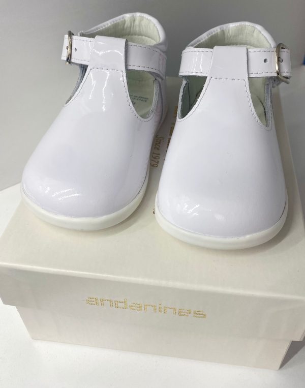 Andanines 241171 Classic White Patent T-Bar Shoe - Image 3