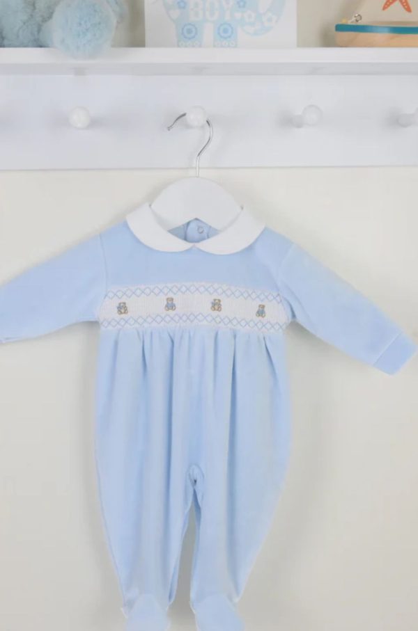 Pex 905 Teddy Smocked Sleepsuit Blue