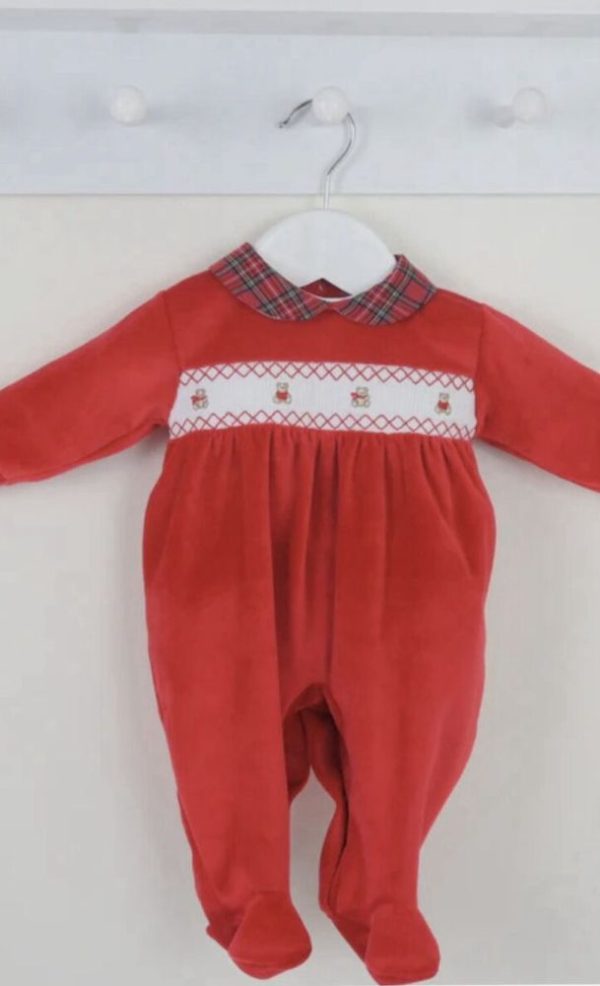 Pex 505 Teddy Smocked Sleepsuit Red Tartan