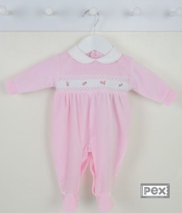 Pex 410 Rose Teddy Smocked Sleepsuit Pink