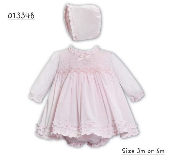 Sarah Louise 013348 Pink Winter Dress, Pants & Bonnet