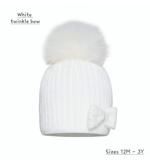 Pom Pom Envy White Twinkle Bow Hat