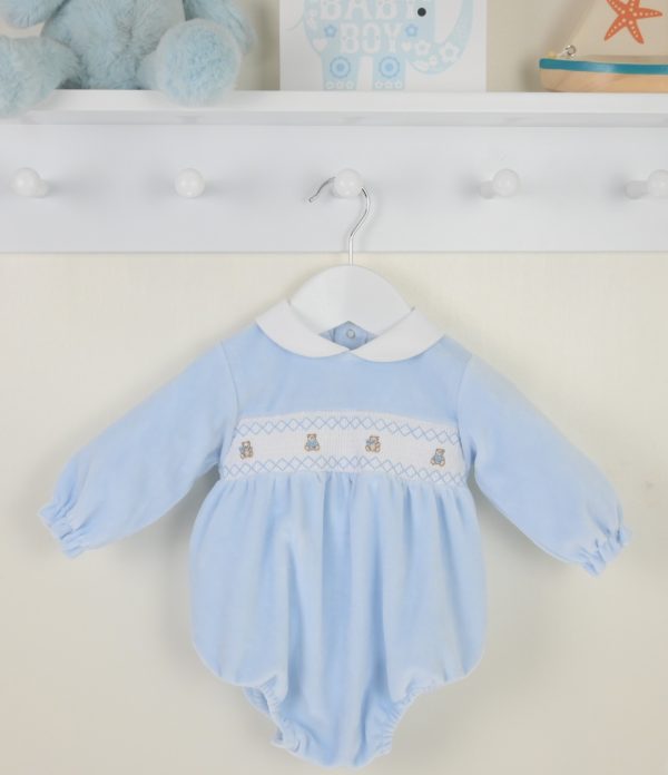 Pex 910 Teddy Smocked Romper Blue