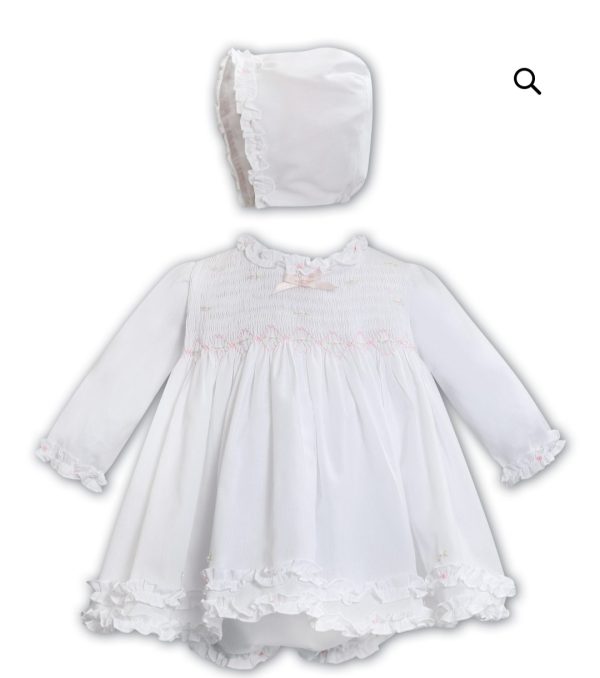 Sarah Louise 013348 White Winter Dress, Pants & Bonnet