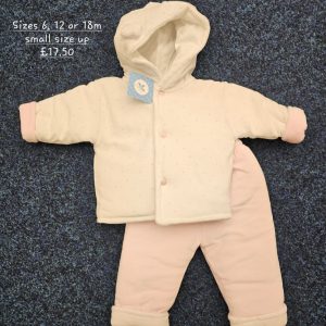 Sardon 024BB-801 Pink Winter Spotted Three Piece Sizes 6M , 12M or 18M (Size up)