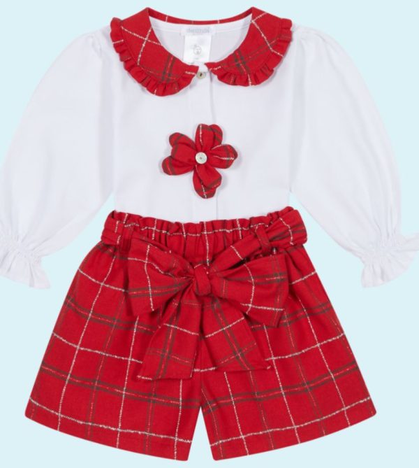 Deolinda 24802 Red Tartan Check Winter Shorts Set