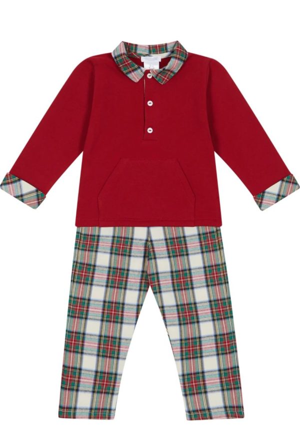 Deolinda 241902 Boy's Red Tartan Check Trouser Set