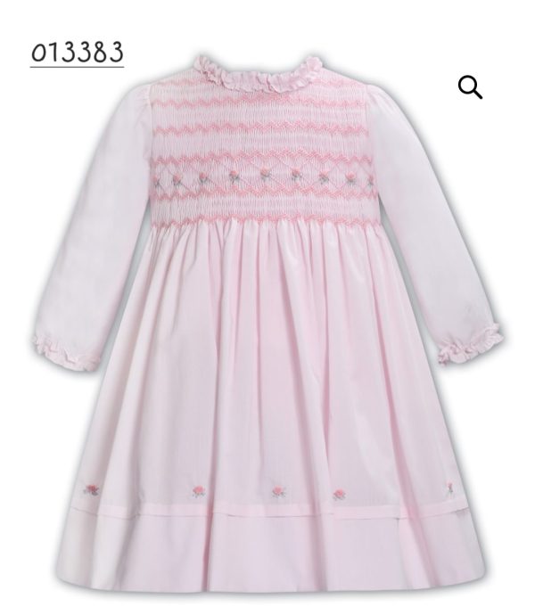 Sarah Louise 013383 Pink Smocked Long Sleeve Dress