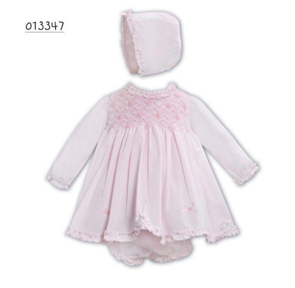 Sarah Louise 013347 Pink Winter Dress, Pants & Bonnet