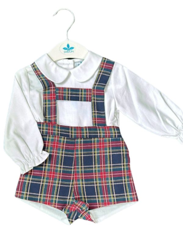 Sardon AB-12 Boy's Red Tartan Dungaree Set