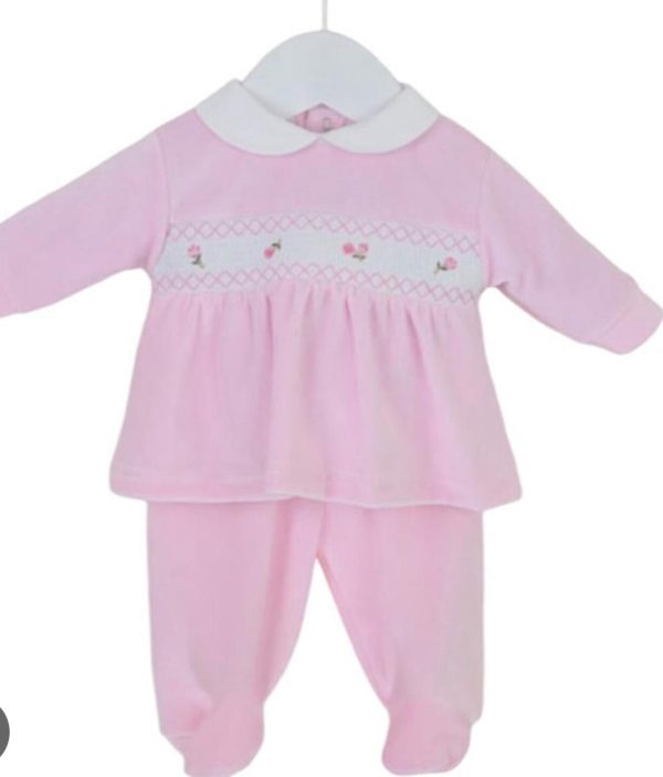 Pex 1415 Rose Smocked 2 Piece Outfit in Pink