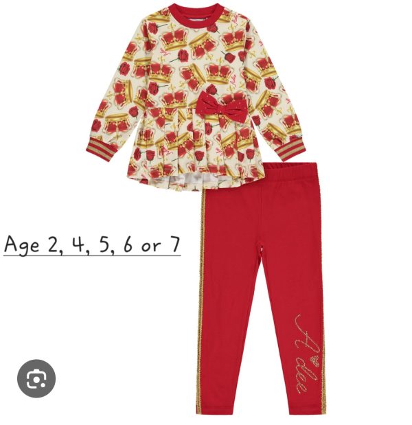 ADee Candy Crown Print Bow Frill Jumper & Legging Set