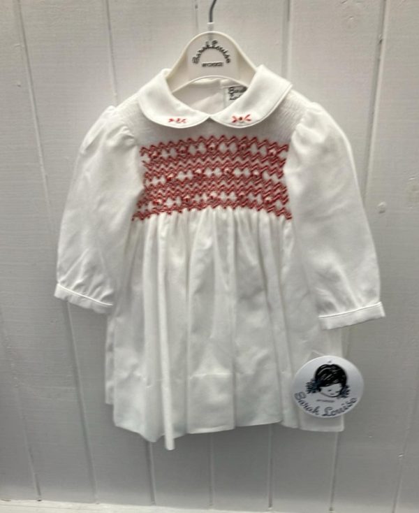 Sarah Louise 013389 White & Red Smocked Long Sleeve Christmas Dress