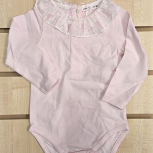 Pompetitpom 5003 Pink Frill Collar Long Sleeve Bodysuit Sizes 0M, 3M or 6M