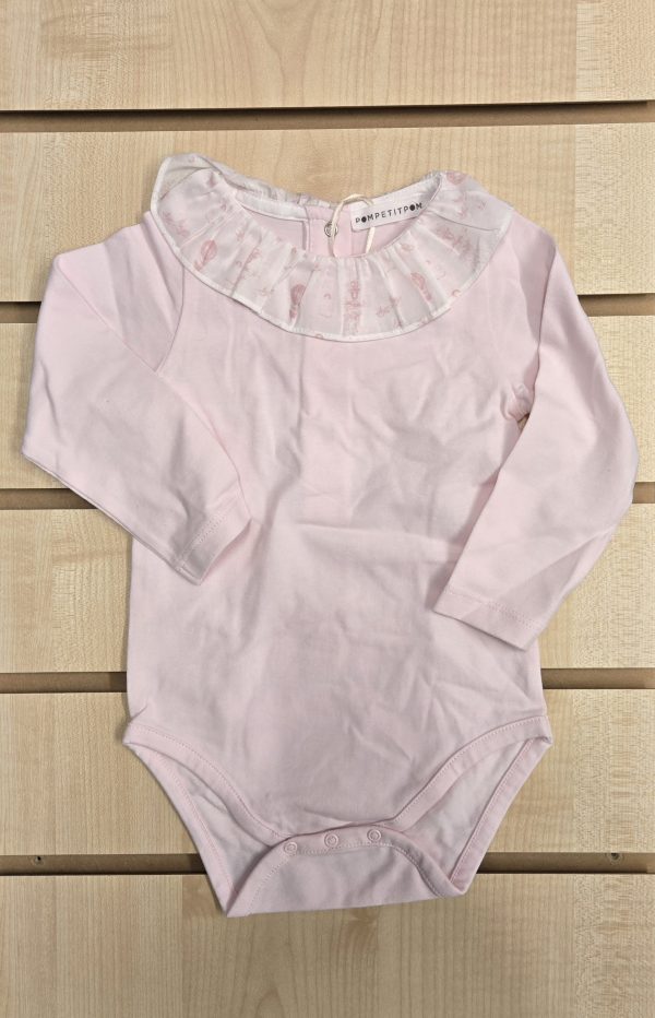 Pompetitpom 5003 Pink Frill Collar Long Sleeve Bodysuit Sizes 0M, 3M or 6M