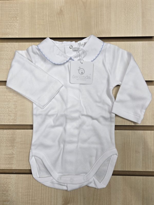 Deolinda 241708 Blue Trim Collar Unisex Long Sleeve Vest Sizes 1M - 24M