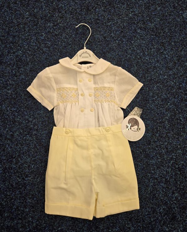 Sarah Louise 013554 Boy's White/Lemon Smocked Easter 2 Piece Set