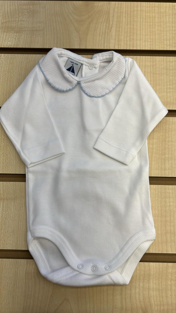 Babidu Blue Trim Collar Long Sleeve Vest Sizes 1M 0R 3M