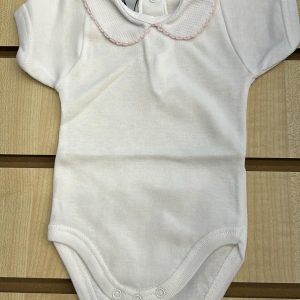Babidu Pink Trim Collar Short Sleeve Vest Sizes 0M -6M