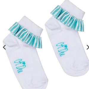 ADee Oriena White & Turquoise Socks Age 2 or 7 Years