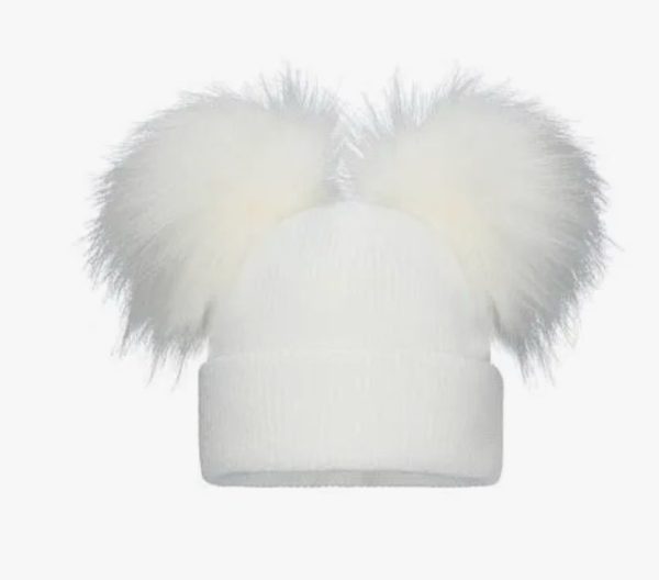 Pom Pom Envy Baby Knit Double Pom POM in White Sizes 0/3M