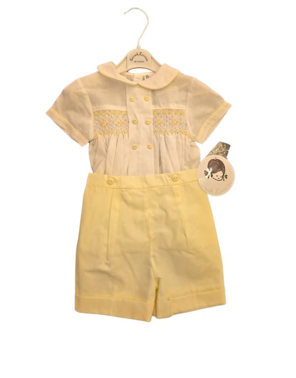 Sarah Louise 013554 Boy's White/Lemon Smocked Easter 2 Piece Set - Image 2
