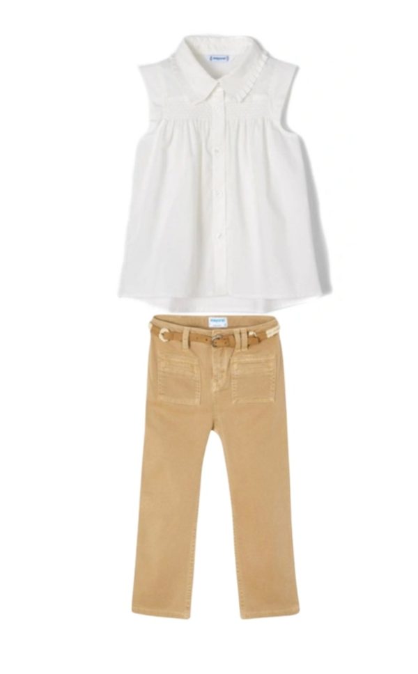 Mayoral 3130 Winter Chinos, Blouse & Belt Set Age 7 or 8 Years