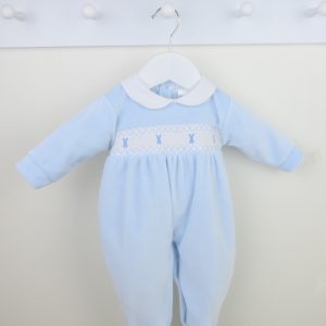 Pex 0915 Bunny Blue Velour Sleepsuit Sizes 3M or 6M