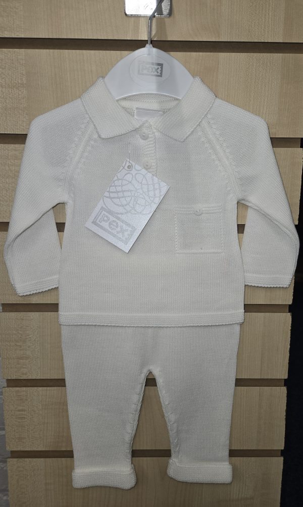 Pex 0935 Oliver Winter White Knitted Trouser Suit Sizes 3M or 9M