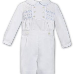 Sarah Louise 013684 Winter White/Blue Smocked 2 Piece Set (Preorder Expected End of August)