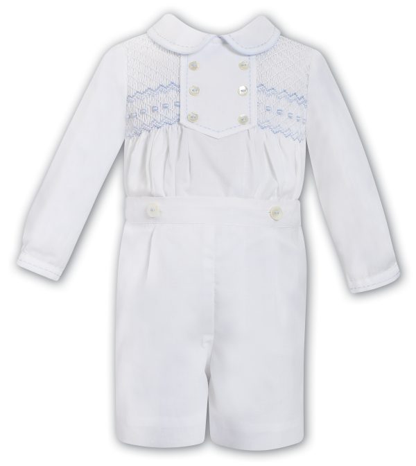 Sarah Louise 013684 Winter White/Blue Smocked 2 Piece Set (Preorder Expected End of August)