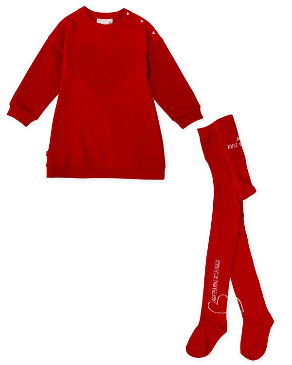 Agatha Ruiz by Tutto Piccolo 8235 Winter Red Heart Dress & Tights Preorder Due 31/08 - Image 2