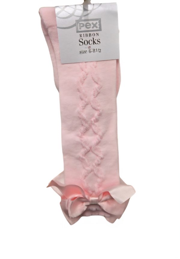 Pex Pink or White Grazia Ribbon Knee High Socks Sizes 0-2.5 up to 12.5-3.5 - Image 2