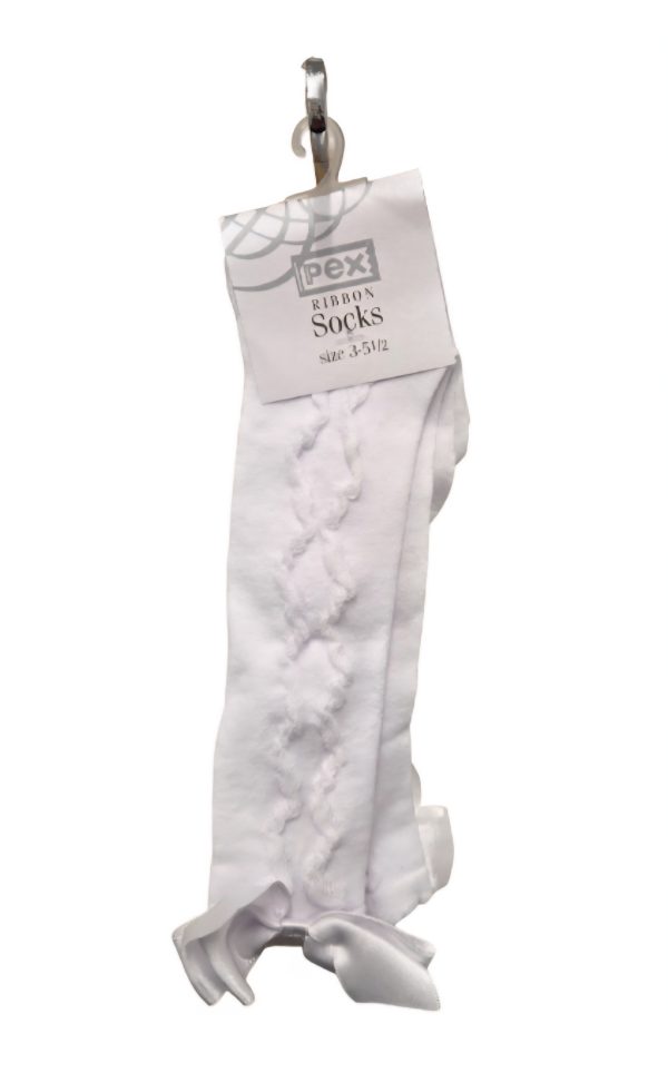Pex Pink or White Grazia Ribbon Knee High Socks Sizes 0-2.5 up to 12.5-3.5